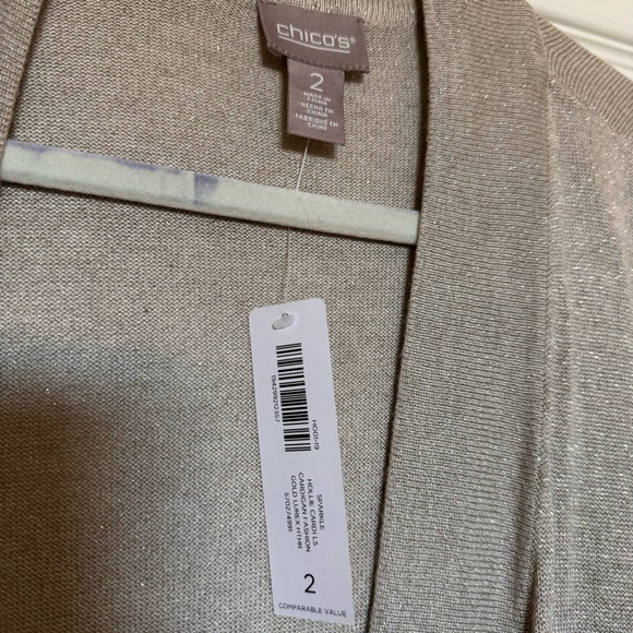 Chicos Cardigan Super Cute - Size 2 Light Gold Tan Does have a sparkle - Picture 2 of 4